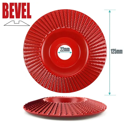 Angle Grinder Wood Carving Disc 125mm Flat Beveled Shaping Wheel for Woodworking DIY Polishing Deburring Root Carving Tea Tray Furniture Crafting (Bevel Grinding Disc, Red)