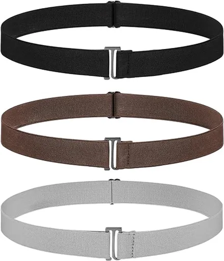 Elastic trouser belt - 3 Pieces - Elastic belt - women's belt - Adjustable Elastic - Trouser belt - Stretch Belts - stretchable belt - trouser belt - Non-slip Waist belt For Men and Women - For Jeans, Trousers and Dresses - Black, Grey, Brown