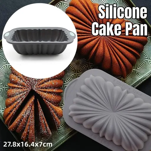 1-Piece Rectangular Flower-Pattern Cake Pan, Grey