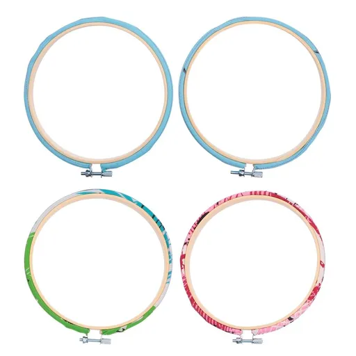 4pcs Wooden Embroidery Hoops for Cross Crafts, Assorted Colors, 15cm Diameter Frames for Needlework