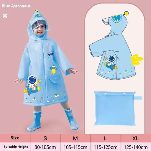Blue astronaut Kids Waterproof Raincoat with Expandable Backpack Slot Hooded Rain Jacket for Boys & Girls School & Outdoor(size:XL)