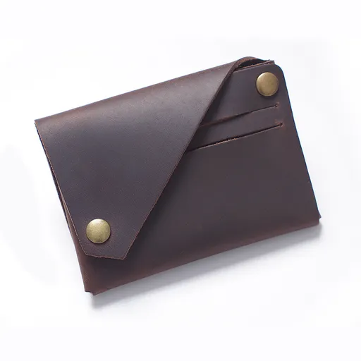 Coffee Vintage Genuine Leather Mini Wallet - Minimalist Handmade Card Holder & Coin Purse for Men and Women - Retro Cowhide Snap Wallet
