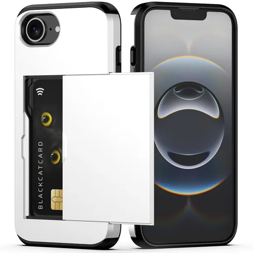 For iPhone with Card Holder Black Heavy Duty Protective Dual Layer Shockproof Hidden Card Slot, Slim Wallet Case for iPhoneMen&Women - White - Size iPhone 16e