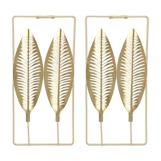 2Pcs Gold Wall Sculptures Metal Wall Decor with Frame for Living Room Bedroom Office Study