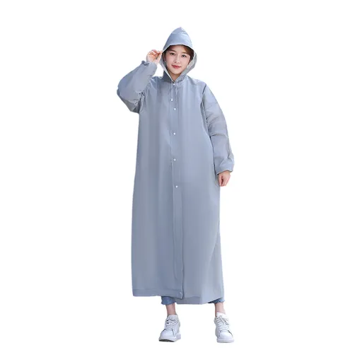 2 pcs Gray Reusable EVA Hooded Raincoat - 150 g Lightweight Long Rain Jacket with Drawstring Hood, Snap Front and Elastic Cuffs for Travel, Walking and Outdoor Use