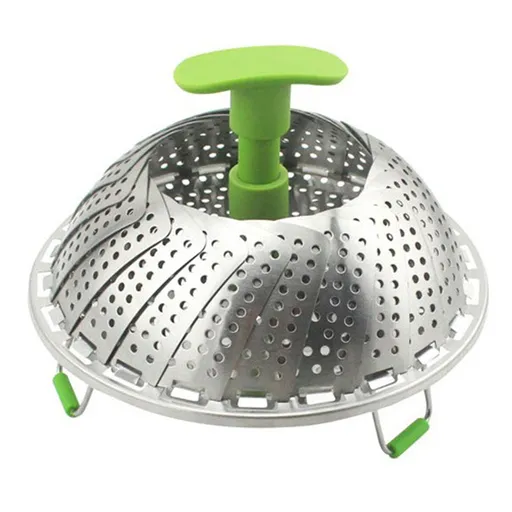 Steam Basket Stainless Steel Folding Vegetable Steam Basket with ABS Handle for Veggie Fish Seafood Cooking Steam Basket