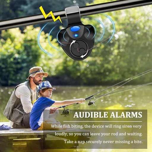4 PCS Fishing Bite Alarm, Sensitive Electronic Fishing Bite Sound Alarm, Bite Alert Bell with LED Lights Fishing Bells Clip