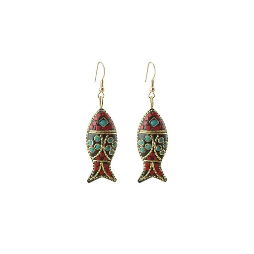 Retro Ethnic Style Earrings Fashion Jewelry for Women Bohemian Accessories - Reddish blue Fish