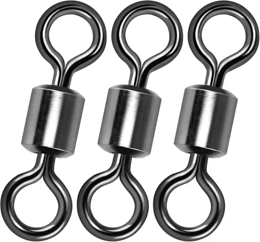 Fishing Barrel Swivels, 40 to100-Pack Swivels Tackle Freshwater Saltwater Swivel Rolling Heavy Duty Stainless Steel Lures Leaders Line Connectors Terminal #8(42LB)-100 Pack