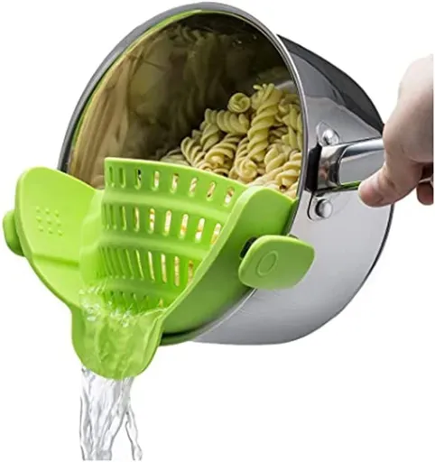 Strainer - Adjustable Silicone Clip On Strainer for Pots, Pans, & Bowls- Kitchen Gadgets, Noodle, Food, Gifts for Women, Green