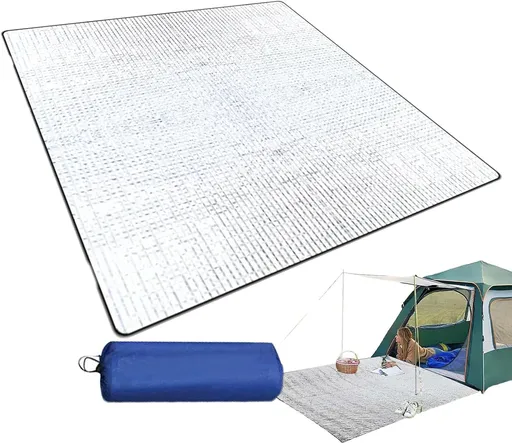 200*200CM Aluminium Foil Camping Mat, Insulating Waterproof Thermal Foam Sleeping Mat For Camping, Sleeping Roll Pad Of Aluminum Foil, Foldable Double-sided Tent Mat For Outdoor Camping Hiking Picnic