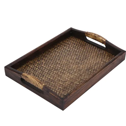 Decorative Serving Tray with Handle, Wooden Trays Serving Tray with Handles Couch Tray Food Tray Table Trays 12 x 9.0 x 2.56 inch