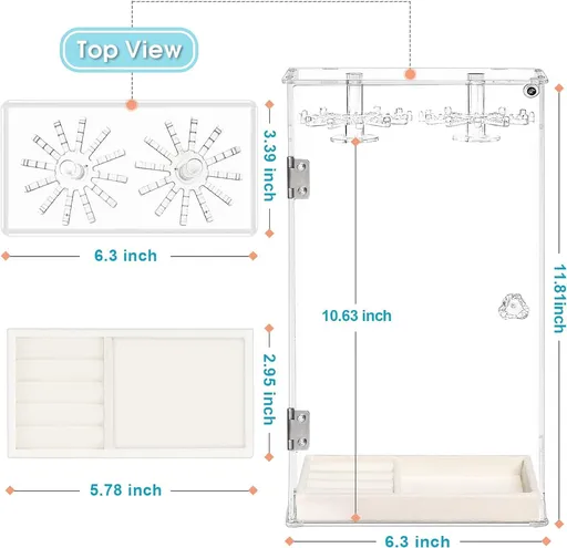 Acrylic Necklace Holder, Necklace Organizer, Rotatable Clear Jewelry Organizer Display Case for Long Necklaces Pendant Bracelets