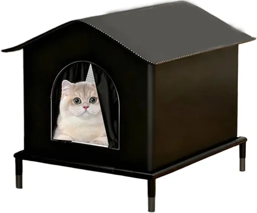 1 Pack Waterproof Insulated Outdoor Cat House for Homeless Cats and Small Animals, 42 x 42 x 42cm, Black