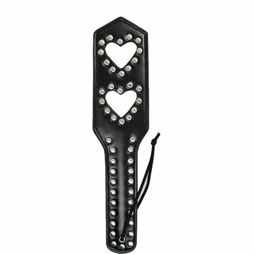 House Of Dasein Leather Studded Spanking Paddle Heart Shaped Slave Whip Bdsm Fetish - Black - Two Hearts