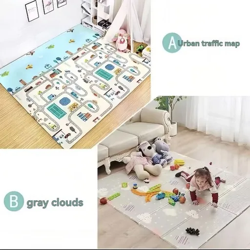double-sided cartoon mat, folding mat, 2cm living room mat, game mat, odor-free mat, children play mat, foam mat, floor mat Australia - Grey clouds - Size 160-180cm