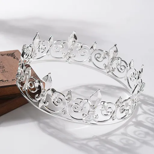 King crown for Men, Full Round Gold Crown, Metal Royal Birthday Crown, Men's Crystal Prince Crown