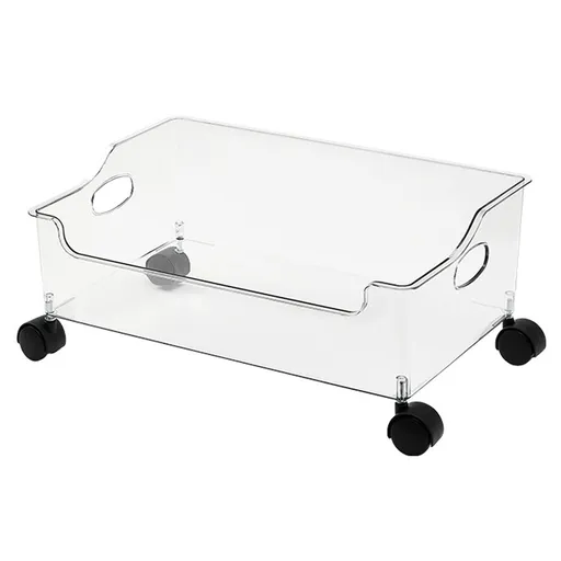 Wheeled Storage Containers Plastic Transparent Under Desk Book Storage Box with Roller for School Dorm Office Bedroom