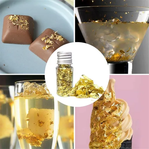 Edible Gold Leaf Flakes Bottle Metallic Gold Foil Flakes For Cake Mousse Kitchen Cooking(Gold-5.5Cm)
