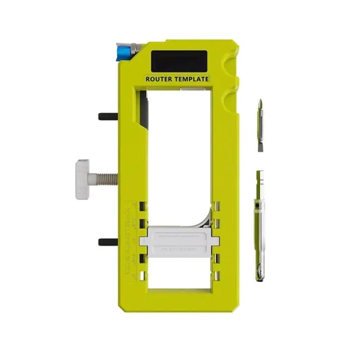 Door Hinge Installation Kit | Hinge Mortiser Template with Router & Self-Centering Bits | Fits 3" to 5" Hinges | Plastic Material | Includes User Manual