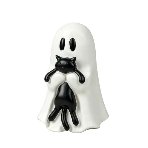 Halloween Decoration Ghost Cat Cute Desktop Ornament Small Size Black and White