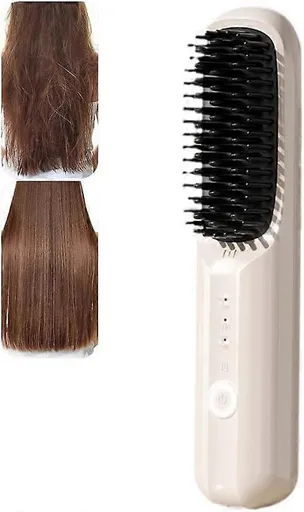 Rechargeable Cordless Heated Hair Brush with 3 Temperature Settings, USB Charging Hair Styling Brush for Straightening & Styling All Hair Types - Beige