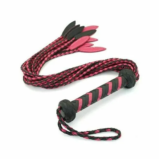 House Of Dasein 60Cm Black Red Brown Leather Flogger Braided Handle Tails Spanking Toy Bdsm - Pink
