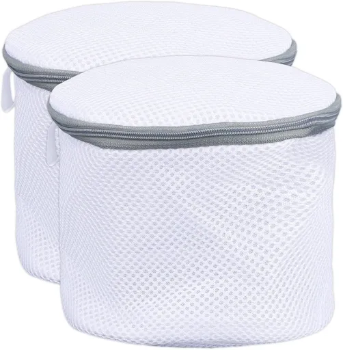 2 Pack Bra Wash Bag | Laundry | Washing and Drying | Holds 4 Full Size Bras | Panties | Socks| Micro Mesh Fabric Grey zipper (circular)