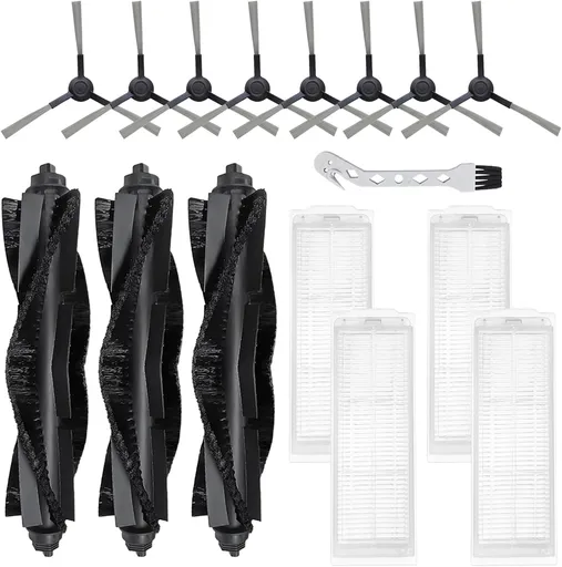 WVCR200S Replacement Parts for WYZE Robot Vacuum Cleaner WVCR200S Spare Accessories, 3 Main Roller Brush, 8 Side Brushes, 4 Hepa Filters, 1 Cleaning Tool