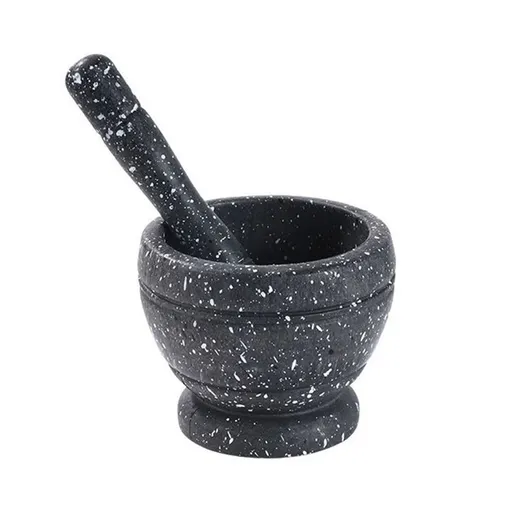 Mortar and Pestle Set,PP Stone Texture Garlic Grinder Bowl with Non- Base,Manual Crusher for Spices Herbs and Guacamole,Black 6.69x3.54x3.54in