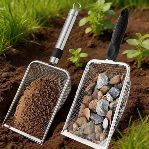 Stainless Steel Garden Sieve Scoop for Soil and Debris Separation-Silver