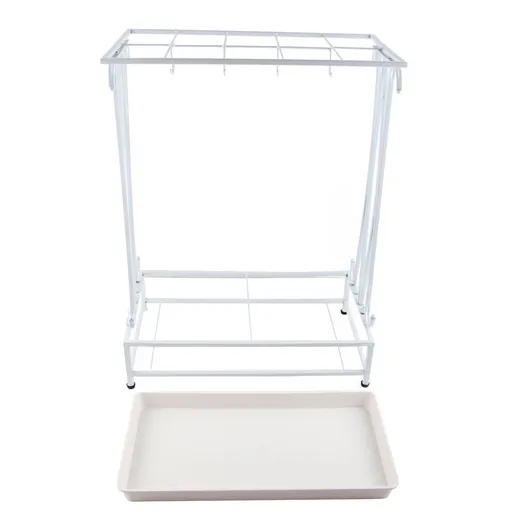 Umbrella Storage Rack Iron with Drip Tray 10 Holes 8 Hooks Umbrella Rack Stand for Home Hotel Lobby White