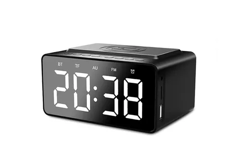 Wireless Charging Bluetooth Speaker with LED Digital Alarm Clock and FM Radio