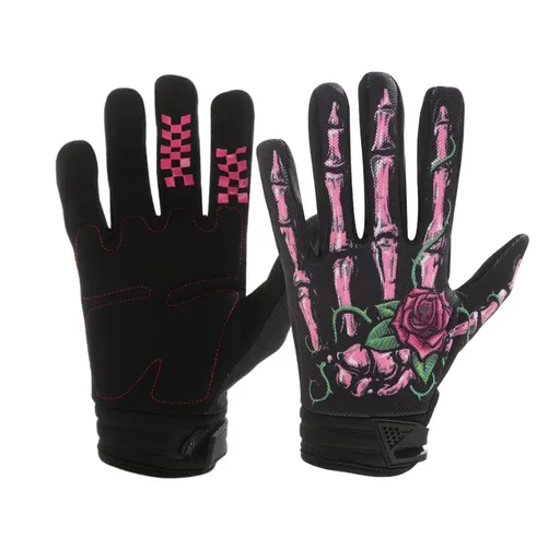 LOHAS FOX Skeleton Rose Motorcycle Gloves Pink rose