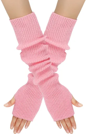 Arm Sleeves - Women's Long Fingerless Knitted Y2K Arm Sleeves - (Pink)