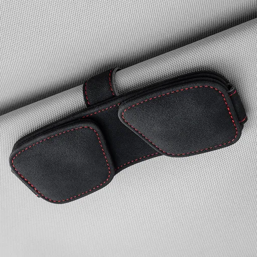 Black Car Sun Visor Sunglasses Holder – Magnetic Dual Clip Organizer with Suede Finish, No-Drill Mounting for Glasses, Cards & Tickets