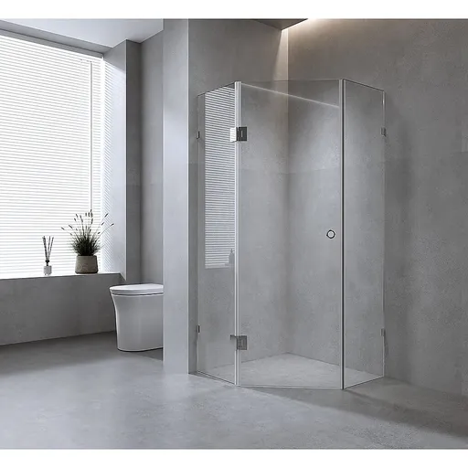90cm Frameless Diamond Shower Screen – White F-Brackets with Durable Brass Hinges