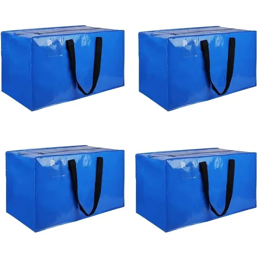 4 Pack Extra Large Moving Bags, Heavy Duty Blue Moving Tote Bags with Zippers & Carrying Handles, Clothes Storage Bags for Space Saving, Moving