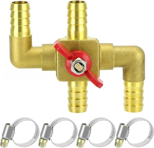 Solid Brass 5/8" 4-Way Heater Control Valve with Switch, 16mm Hose Barb Automotive Bypass