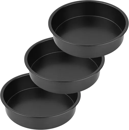 8” Round Cake Pans - 3PCS Nonstick Round Baking Cake Pan, Mold,Dish, Flan, Tin, Carbon Steel Baking Set, Essential Bakeware