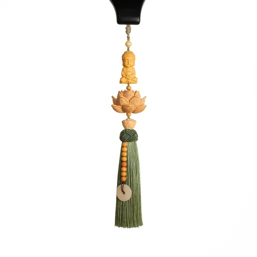 Tan hui Boxwood Lotus Car Hanging Ornament Little buddha [boxwood lotus] light green tassel style [car hanging + exquisite gift box]