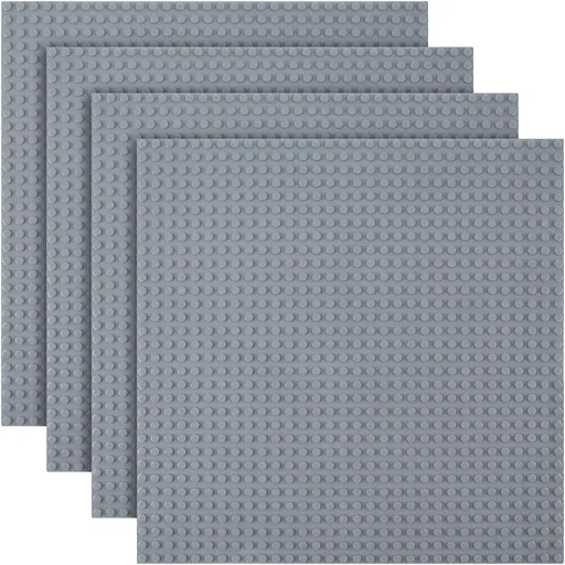 Building Plate, 4 pieces of classic base plates, 25.5 x 25.5 cm, base plate, compatible with all major brands, building toys for children 4 pieces light gray