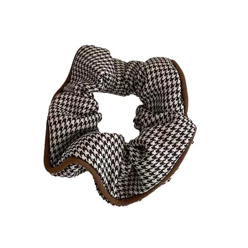 Women Large Scrunchies Plaid Hair Bands Elastic Hair Tie Rope Ring Ponytail Gift - Coffee