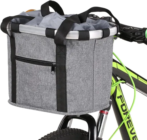 Stylish Aluminum Alloy Bicycle Basket - Black Purple Coffee Grey - 34x28x25cm - 6kg Capacity - Oxford Cloth - Handlebar Mount Included