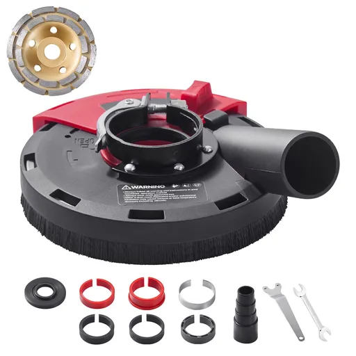 Grinding Dust Shroud for Angle Grinder, Universal 100-125mm, Surface Grinder Dust Shroud with 6 Clamping Washers & 125 mm Diamond Grinding Cup Wheel, Connect to Vacuum Cleaner, for Wood Concrete