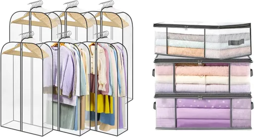 6 Pack Clear Garment Bags-40'' Long, 3 Clothes Storage Bags-35L -