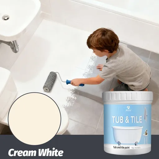 Tub & Tile Paint: Waterproof, Non-Slip, Eco-Friendly for Ceramic Surfaces – Ideal for Bathrooms, Kitchens, Showers, Tiles, Sinks, Countertops, Bathtubs, Floor Tiles, and DIY Home Renovation - Cream White - Size 300g