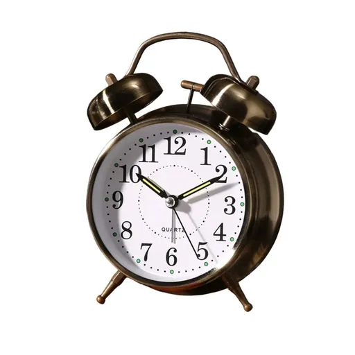 1 Piece Bedside Alarm Clock with Twin Bell Vintage Battery Analogue Quartz Loud Alarm Vronze, for School, Office and Daily Writing