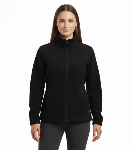 Womens Polar Fleece Full Zip Jumper Jacket Winter Warm in Black
