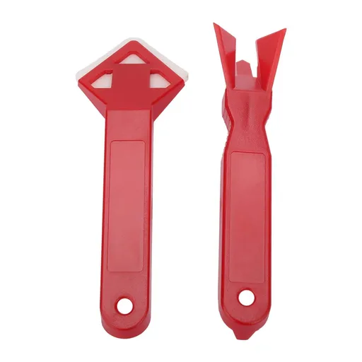 Caulking Tool, 2PCS Caulk Tools Kit Silicone Sealant Remover Shovel Glass Cement Caulking Scraper Red for Any Edge Angle Joint